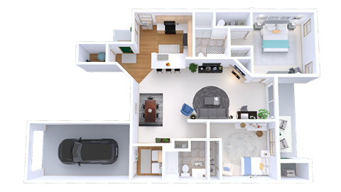 Floor plan for 2 beds, 2 baths, 1244 sqft